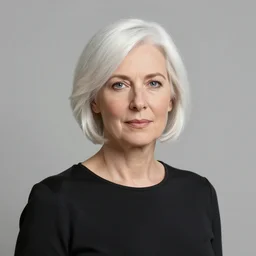portrait of a woman with short white hair, medium shot, illustration, highly detailed, high quality, by james webb