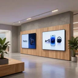 2 0 3 0 s flagship retail interior. experience. telco digital screens phones. wood, polished concrete, neon, ceiling spots. plants. samsung microsoft apple nike adidas tesla muted colors!!!!!!!!!! ( ( ( ( ( ( ( ( ( ( digital painting by shaun tan ) ) ) ) ) ) ) ) ) )