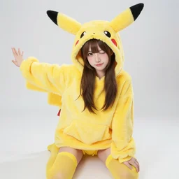 tiktok girl in a furry pikachu costume, wearing stockings, photo by Anna Liebovitz