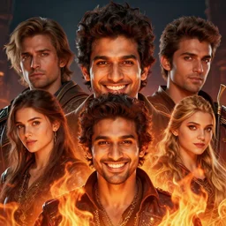 close up portrait, smiling avan jogia as fire mage, alphonse mucha, rhads, ross tran, artstation, artgerm, octane render, 1 6 k