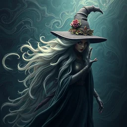 beautiful witch, hyper detailed, flowing background, intricate and detailed, trippy, 8 k, octane render