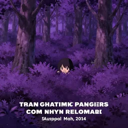 girl hiding in a purple forest, face peeking out of the thick bushes, drooping trees, anime, hyperdetailed, award - winning