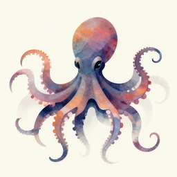 cyborg octopus zen ink painting, coloured, digital art, minimal geometric, vector art