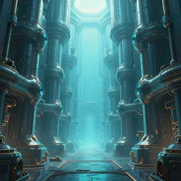 symmetric!! octane render, epic, steampunk passageway to another dimension, surreal, aqua blue, huge ， highly detailed, artstation, smooth,, smooth, sharp focus, illustration, warm top light ， concept art by raphael lacoste ， artgerm and john berkey, dream, digital painting, artstation, 8 k