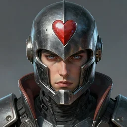 the doomslayer as a scifi cyberpunk knight, closeup portrait art by donato giancola and greg rutkowski, realistic face, digital art, trending on artstation, heart helmet, symmetry!!!