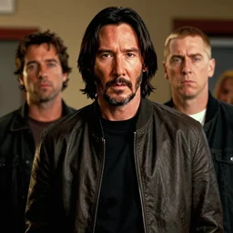 Keanu Reeves cast as Eminem, still from 8 Mile, hyperrealistic, 8k, Octane Render,