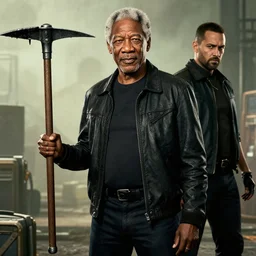 Morgan Freeman as Gordon Freeman in Half-Life 2, holding a crowbar