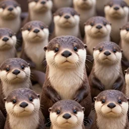 portrait of hundreds of very cute gray otter in the style of zootopia. volumetric lighting, subsurface scattering, hyperrealistic, render, hyperdetailed