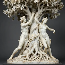 a beautiful hyperdetailed tree made of beautiful bodies with intricate roots of marble sculpted by canova