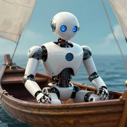 an android robot in the boat in life of pi movie, realistic detailed digital art by maxwell boas jessica rossier christian dimitrov anton fadeev trending on artstation cgsociety rendered in unreal engine 4 k hq