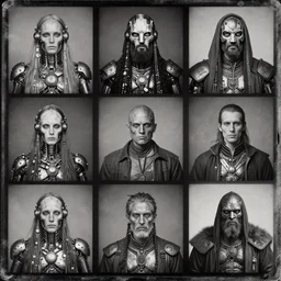 tintype photographs of techno shamans, telepaths, dieselpunk cyborgs, masked heroes, irradiated humans, mystic mutates and monster hunters