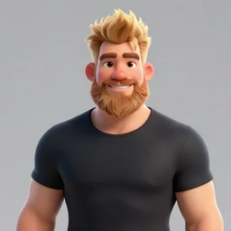 attractive strong built irish english man with a chin beard and spiky blonde hair smiling at the camera, 3D octane render, character design