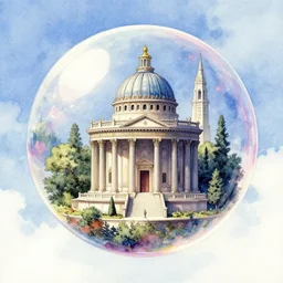 miniature olympus temple inside a bubble floating in sky, watercolor, drawing, intricate linework, stunning artwork, highly detailed, trending on artstation