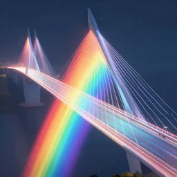 incredible, mindblowing beautiful rainbow hightech bridge made of light, matte painting, artstation, solarpunk metropolis, cgsociety, dramatic lighting, vibrant greenery, concept art, octane render, arnold 3 d render