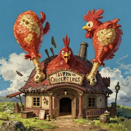 Tavern on Chicken Legs, giant scaly Chicken legs wearing a tavern, Howl's Moving Castle, by Alex Horley