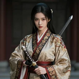 beautiful female assassin with ornate robes and daggers , highly detailed, 4k, HDR, smooth, sharp focus, hyper realistic, high resolution, award-winning photo