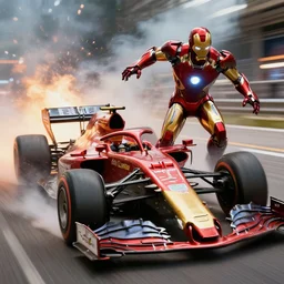 iron man destroying an f - 1 8