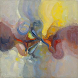 abstract oil painting of organic shapes merging and melting