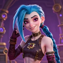 lofi steampunk portrait of jinx from league of legends, pixar style, by tristan eaton stanley artgerm and tom bagshaw.
