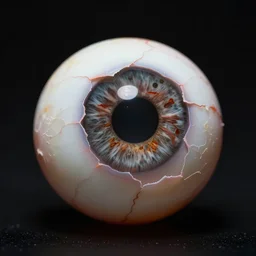 close up of ripped out eyeball isolated on black background