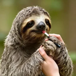 a beautiful sloth doing her makeup