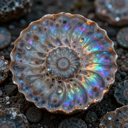 magnificent ammolite landscape, cinematic, ultrasharp hyperdetailed octane render, concept art, iridescent, beautifully lit