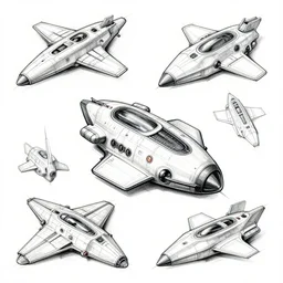 sharp design spaceship sketches, isometric, illustration