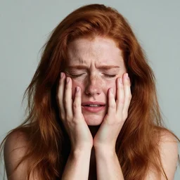 photograph of a twenty year old woman in pain by annie leibovitz, red hair, freckles