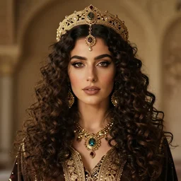 vintage arabian gothic, curly haired woman, realistic face, intricate details, cinestill 8 0 0 t