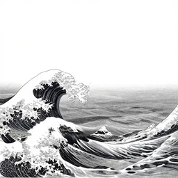 huge waves far out at sea drawing by Victo Ngai, minimalist, detailed, horizon, black and white, kilian eng, josan gonzalez