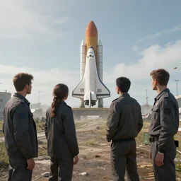 windswept vista overlooking a soviet space shuttle launch site. jasmin habezai - fekri, anton fadeev, tony zhou shuo, greg rutkowski, unreal engine 5