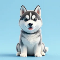 3d render of a cute husky puppy sitting on a light blue background, digital art, very coherent symmetrical artwork, cinematic, high detail, octane render, unreal engine, 8k, Vibrant colors, Smooth gradients, High contrast, trending on artstation