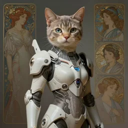 a anthropomorphic cyber cat wearing scifi armor, diffuse lighting, fantasy, intricate, elegant, highly detailed, lifelike, photorealistic, digital painting, artstation, illustration, concept art, smooth, sharp focus, art by john collier and albert aublet and krenz cushart and artem demura and alphonse mucha