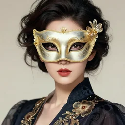 portrait of a woman wearing a mask, elegant, fancy clothing, highly detailed, full - color, beautiful, mesmerizing, concept art, artstation, trending, behance, deviantart, by hideyuki morioka, akio watanabe, ito ogure, vofan