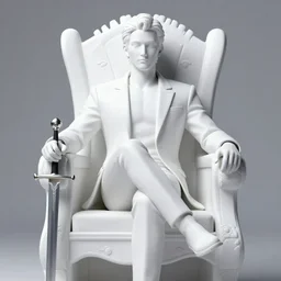 modern self portrait of man sitting on throne, legs crossed, while holding a sword, white man, hispanic, brown hair, light skin, golden throne, sharp, marker, red robes, 8 k, hi - rez, circles, lamented, clear, brown eyes, colored, green plants and golden background, sun in the sky, palace scenery, sharp, yoji shinkawa