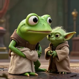 pepe the frog visiting yoda in a scene from star wars, photorealistic, extremely detailed, hyper realistic, sharp focus, cinematic, octane render, 8 k, masterpiece