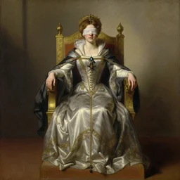 full body portrait of blind queen astride her throne, highly detailed painting by gaston bussiere, craig mullins, j. c. leyendecker, 8 k, mid shot