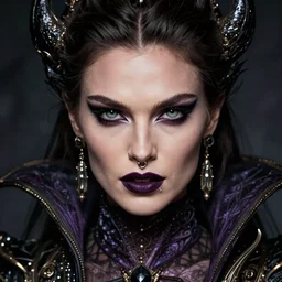portrait of Candice Swanepoel as an evil female mage ,upper body, nose piercing, beautiful detailed eyes, dark fantasy,  art by Patrick Gleason and Mobius , highly detailed, award winning, artstation