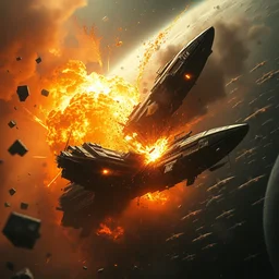 space disaster collision wreck two homeworld spaceships exploding and colliding smashing into each other wrecking disaster, epic, sweeping, awe - inspiring, art by anders zorn, wonderful masterpiece by greg rutkowski, beautiful cinematic light, american romanticism thomas lawrence, greg rutkowski