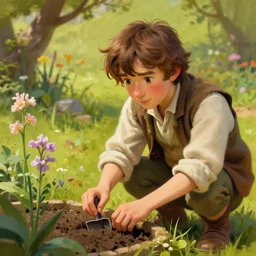 crisp digital painting of bilbo baggins tending to his garden in the shire, trending on artstation, beautiful lighting, by greg rutkowski