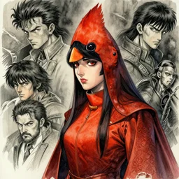 portrait, female anthropomorphic cardinal druid, watercolor, dramatic lighting, cinematic, establishing shot, extremely high detail, foto realistic, cinematic lighting, pen and ink, intricate line drawings, by Yoshitaka Amano, Ruan Jia, Kentaro Miura, Artgerm, post processed, concept art, artstation, matte painting, style by eddie mendoza, raphael lacoste, alex ross