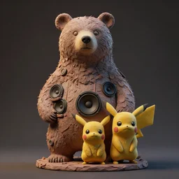 sculpture of a bear made clay texture, high quality 3 d render! incorporated speakers!, cyberpunk highly detailed, unreal engine cinematic smooth, in the style of blade runner & detective pikachu, hannah yata charlie immer, moody light, low angle, uhd 8 k, sharp focus