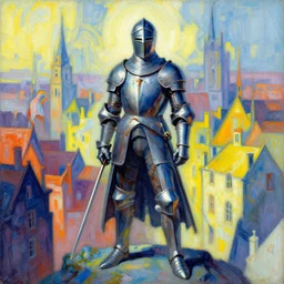 knight, city, painting, tonal colors, polychromatic - colors, essence, divine, by richard doyle, by robert hagan, by tim hildebrandt