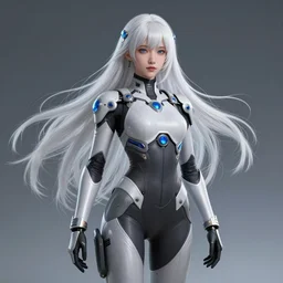 perfect android girl family, explorer suit, artgem, scifi, futuristic design, bae suzy, long white hair!!!, blue eyes,, full body character design, cinematic lighting, highly detailed, artstation, divine, by huifeng huang, beeple, goro fujita, smooth gradient.
