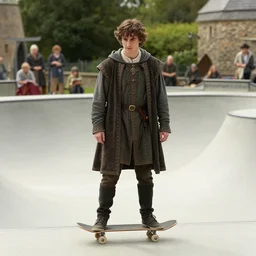 brightly lit historically inaccurate comedy medium shot film still of ( timothee chalomet plays king alfred ) king alfred visitas a medieval skate park in a medieval comedy titled'the hijinx of king alfred ', directed by john landis, colorful lighting high contrast, hyperrealistic shocking detail trending on artstation 8 k