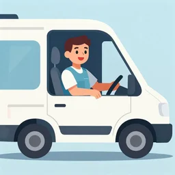 a happy internet repair man, driving in van, clean cel shaded vector art. shutterstock. behance hd by lois van baarle, artgerm, helen huang, by makoto shinkai and ilya kuvshinov, rossdraws, illustration