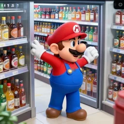 Mario robbing a liquor store, cctv footage