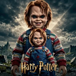 screaming chucky doll and emma watson in new harry potter movie, poster