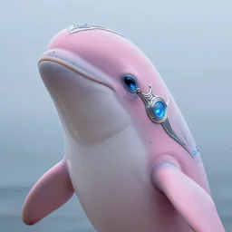 natural light, soft focus portrait of a cyberpunk anthropomorphic narwhal with soft synthetic pink skin, blue bioluminescent plastics, smooth shiny metal, elaborate ornate head piece, piercings, skin textures, by annie leibovitz, paul lehr
