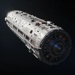 Unreal Engine 5 GDC screenshot, Octane Raytraced digital artwork - Approaching the finely detailed, epic, battlecruiser cylinder in deep space. 0.000001